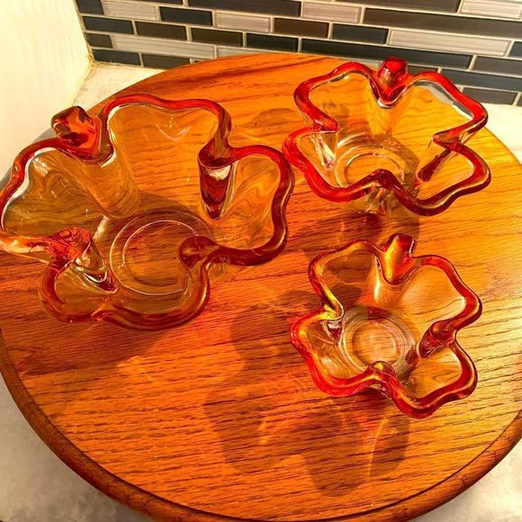 Anchor Hocking Other - Shamrock candy dish or condiments set vintage cranberry Anchor Hocking